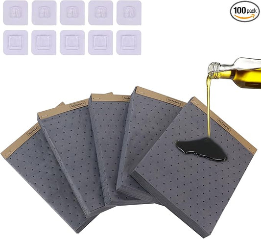 20 * 5 PCS Oil Absorbent Pads with Hanging Hooks - 10"x13" Reusable Liquid Spill Mats for Garage & Workshop - Super Absorbent Leak Control Pads (Grey, Boxed)
