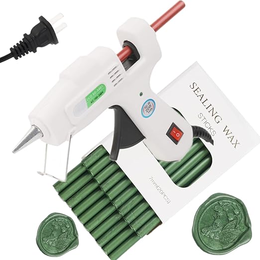 20Pcs Wax Seal Sticks Set with Glue Gun, Great for Wedding Invitations, Envelopes, Gift Wrapping (Pine Green)
