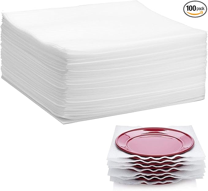100 Pack Foam Wrap Sheets for Packing Storage Shipping Moving Supplies, Cushion Foam Wrap Packing Foam for Dishes, China, Glass and Furniture (12”x12”)