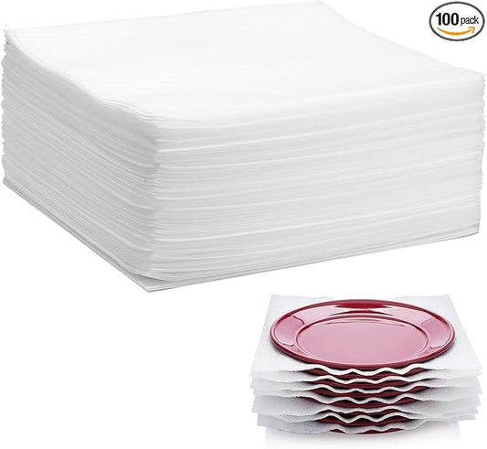 100 Pack Foam Wrap Sheets for Packing Storage Shipping Moving Supplies, Cushion Foam Wrap Packing Foam for Dishes, China, Glass and Furniture (12”x12”)