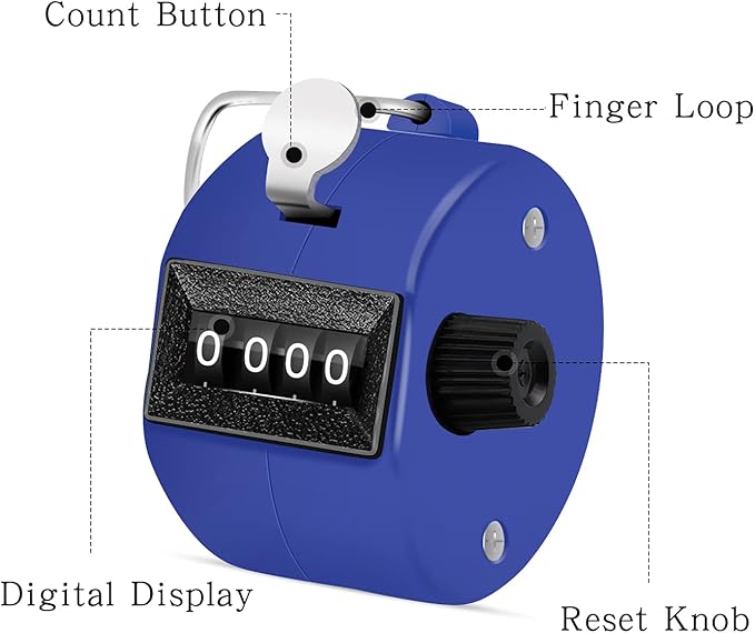 12 Pcs Hand Tally Counter 4-Digit Lap Counter Clicker, Manual Mechanical Handheld Pitch Click Counter with Finger Ring for School Golf & Knitting Row Croche