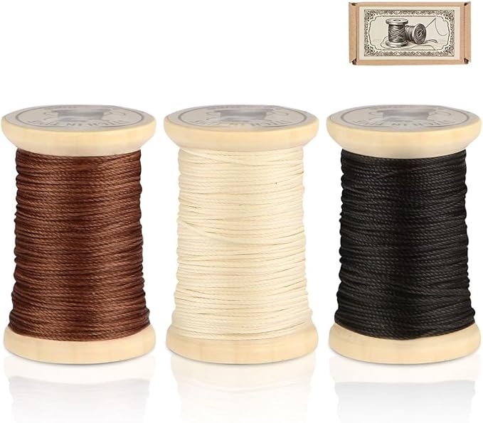 Natural Waxed Thread, 0.55mm/0.8mm, Wax Thread for Handcrafted Wrapping, Sewing, Bookbinding, Leather Threads, Beginners Craft DIY, Hemp Cord (Black/Brown/White, 0.8mm/16 Yards)