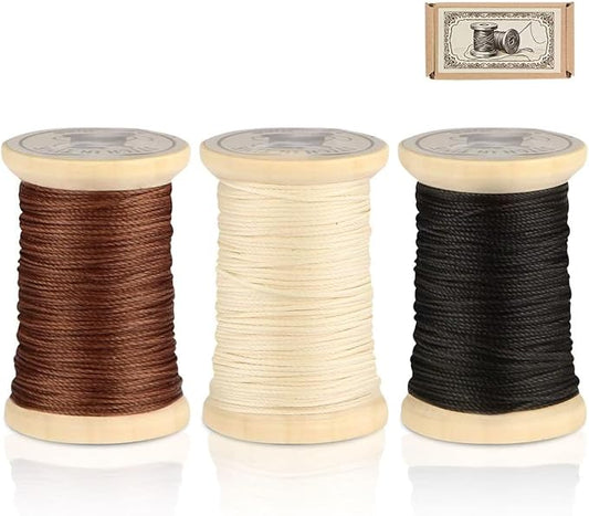 Natural Waxed Thread, 0.55mm/0.8mm, Wax Thread for Handcrafted Wrapping, Sewing, Bookbinding, Leather Threads, Beginners Craft DIY, Hemp Cord (Black/Brown/White, 0.8mm/16 Yards)