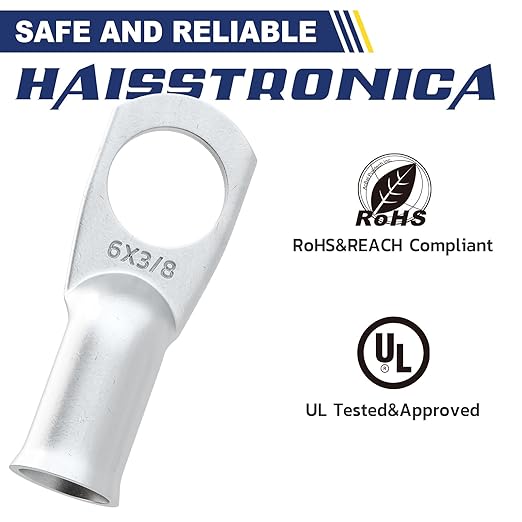 haisstronica 10pcs 6 AWG - 3/8" (M10) Tinned Copper Battery Lugs, Heavy Duty Copper Wire Lugs with 10pcs 3:1 Adhesive Heat Shrink Tubing, 6 Gauge Wire Lugs, Tinned Copper Battery Cable Ends