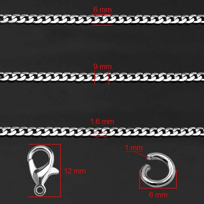 Jishi 16ft Cuban Link Chain Roll 6mm Silver Stainless Steel Necklace Chains - Image 3