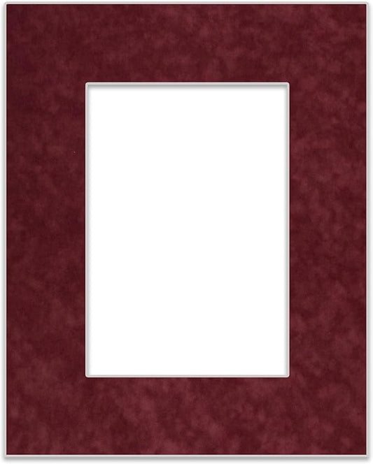 11x14 Mat Bevel Cut for 8.5x11 Photos - Acid Free Dark Red Suede Precut Matboard With Backing Board and Crystal Clear, Self Seal Photo Mat Bag - For Pictures, Photos, Framing - 4-ply Thickness