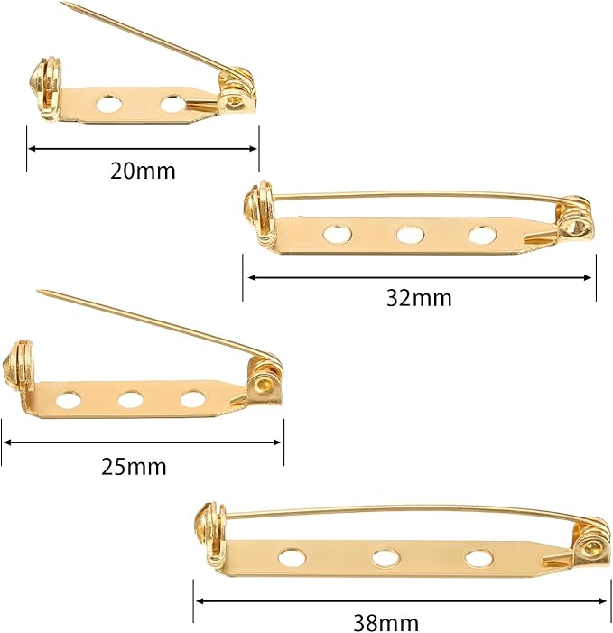 Shappy 100 Pieces Brooch Pin Backs Bar Pins Backs for Crafts Safety Clasp with Plastic Box, Gold and Silver, 4 Sizes, 20/25/32/38 mm