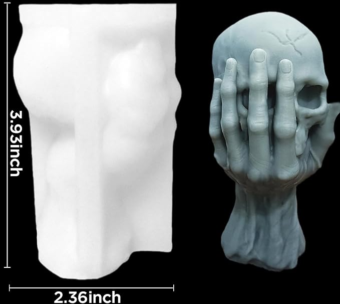 Halloween Skull Candle Silicone Mold, DIY 4 Inch 3D Ghost Hand Candle Making Wax Moulds Gypsum Ornament Resin Soap Molds Casting Art Home Decor