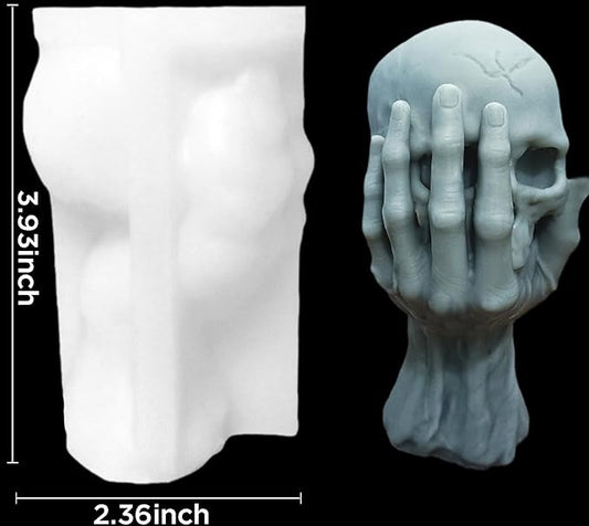 Halloween Skull Candle Silicone Mold, DIY 4 Inch 3D Ghost Hand Candle Making Wax Moulds Gypsum Ornament Resin Soap Molds Casting Art Home Decor
