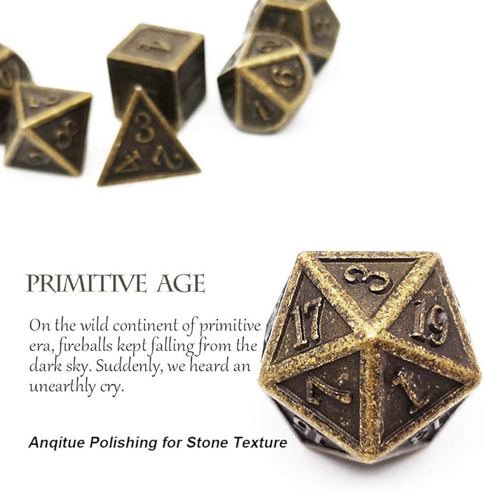 Haxtec DND Metal Dice Set 7PCS D&D Dice of D20 D12 D10 D8 D6 D4 Compatible with Dungeons and Dragons RPG Dice Games-Antique Bronze Dice