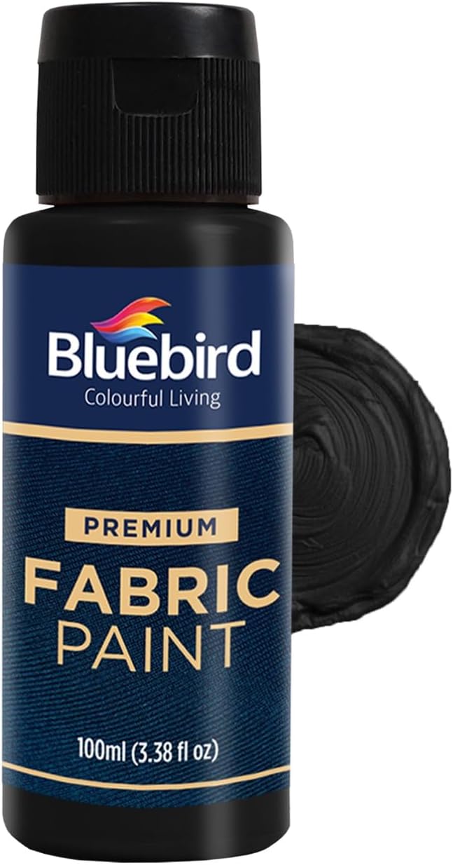BLUEBIRD Fabric Paint, Lamp Black, 3.4 Fl Oz, Permanent Fabric Paints by BluebirdArts