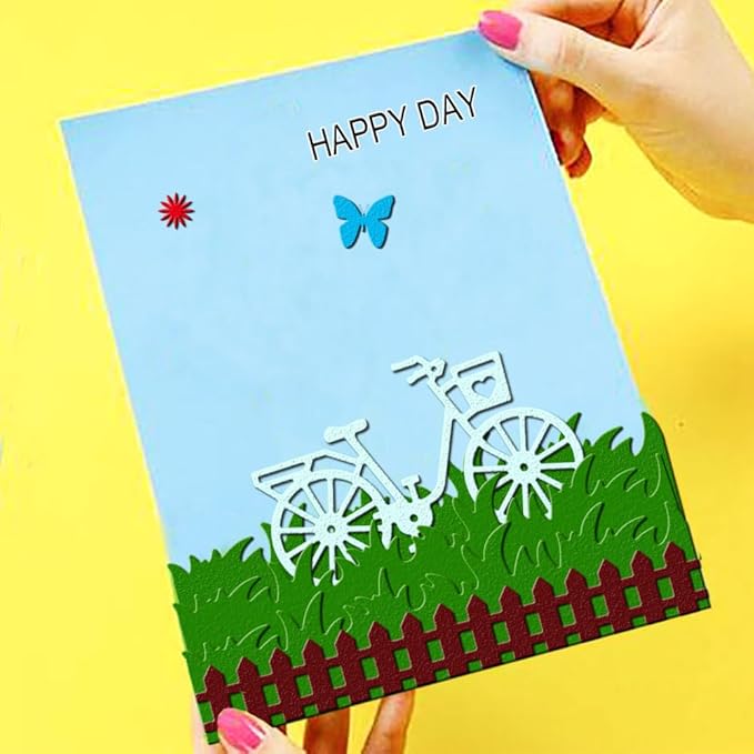 Grass Fence and Bike Metal Cutting Dies,Grass Bush Fence Die Cuts for Paper Card Making, Grass Fences Embossing Dies for Scrapbooking DIY Album Decorative
