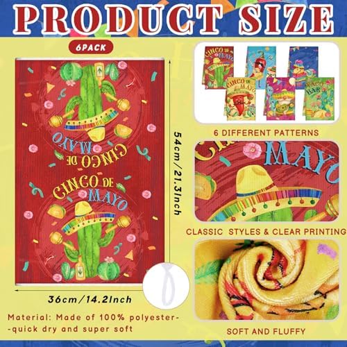 Breling 6 Pack Mexican Kitchen Towels Fiesta Cactus Taco Cinco De Mayo - Image 3