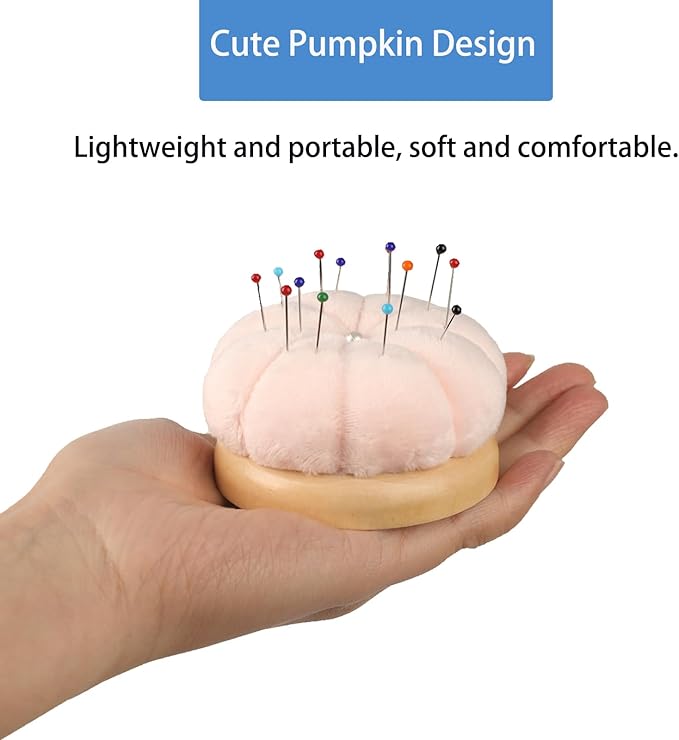 Hilltian Pin Cushion for Sewing, Wooden Base Sewing Pincushion with 100 Plastic Head Pins, Cute Pins Holder for Sewing Quilting (Light Pink)