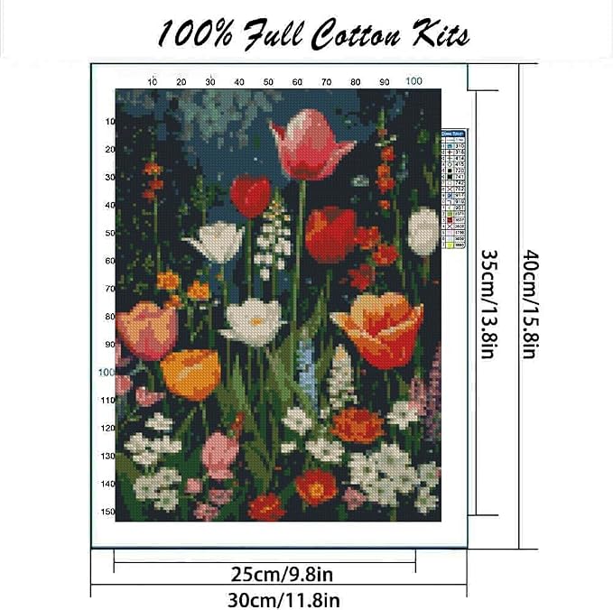 MYBISYMQQ Flower Stamped Cross Stitch Kits, DIY Flowers Cross Stitch Ornament - Image 2