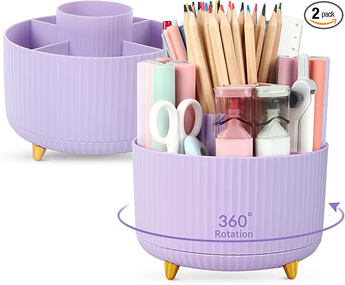 SKYDUE 2 Pack Pen Holder, 360 Degree Rotating Pencil Holder by SKYDUE