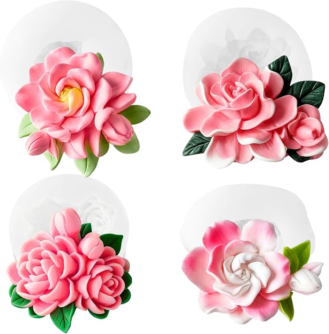 4 Pcs 3D Flower Candle Silicone Molds, Gardenia Shape by JDHSilicone