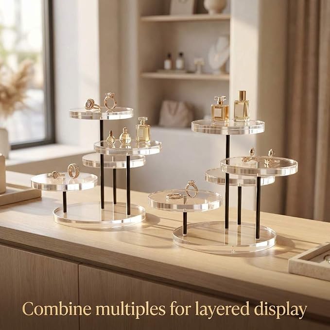 QWORK Round Acrylic Products Display Riser Stands, 3 Tier Jewelry Display Stands - Image 4