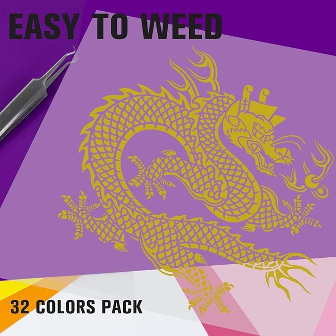 Heat Transfer Vinyl Bundle - 43 Pack 12" x 10" PU Iron on Vinyl for T-Shirt, 32 Assorted Colors HTV Vinyl for Heat Press Machine - Easy to Cut, Weed & Transfer