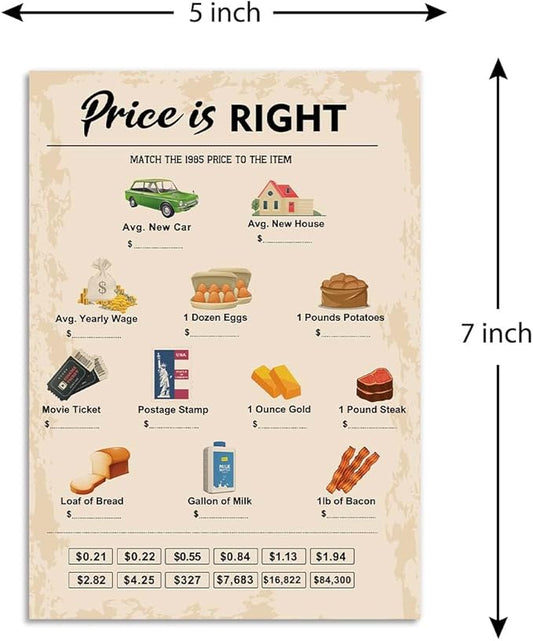 40th Birthday Party Games, Price is Right Games, Birthday Party Supplies for Adults, Fun 1985s Party Game，Pack of 30 Cards