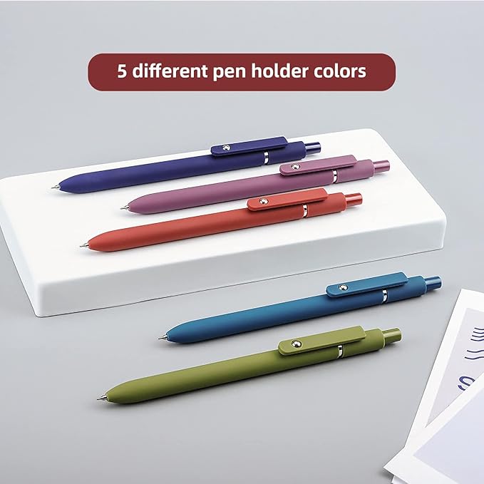 Gel Pens, 10 Pcs 0.5mm Black Ink Pens Fine Point Smooth Writing Pens with Silicone Grip, High-End Series Metal Clip Retractable Pens for Journaling Note Taking (10 Pcs Vintage)