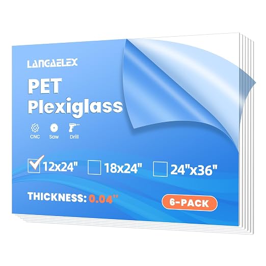 6 Pack of PET/Plexiglass Sheets 12x24-0.04" Clear Plastic Sheet Panels by Langaelex
