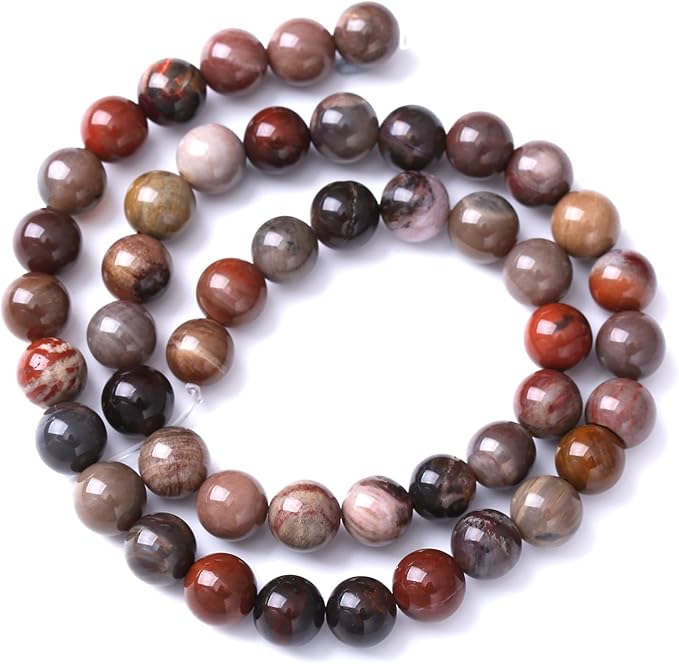 45pcs 8mm Natural Wooden Petrified Jade Agate Gemstone Beads Round Loose Spacer Beads for Jewelry Making DIY Bracelet Necklace 1 Strand 15inch