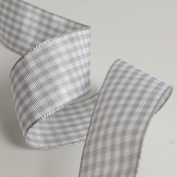 Gingham Ribbon - 25 Yards Each Roll, 100% Polyester (1", Gray Gingham)
