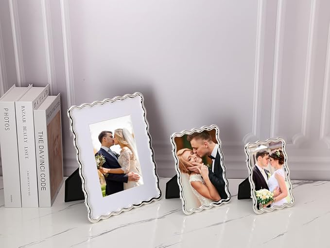 4x6'' Silver Heavy Duty Photo Frame, Wave Design High-End Zinc Alloy Picture - Image 6
