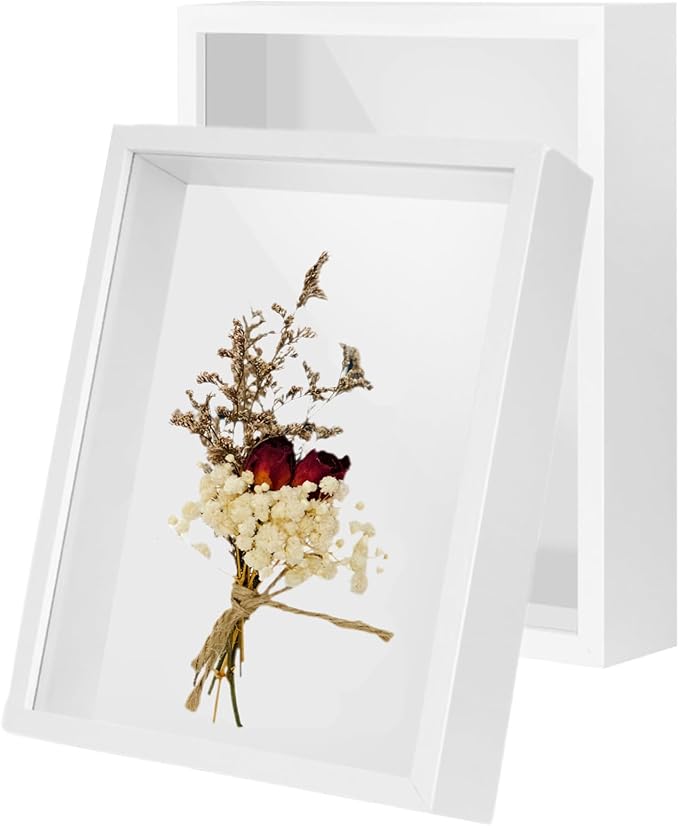 2Pack 4x6 Shadow Box Frame，HD Glass Wooden White Hollow Photo Frame, Seashell by CROISSANT
