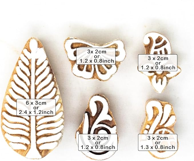 Hashcart Wooden Indian Traditional Design Printing Stamps/Blocks for Printing Saree Border/Dresses/Craft Card Making/Scrapbook/Clay Pottery (Set of 5)