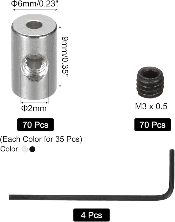 MECCANIXITY 70 Pcs Metal Locking Pin Backs, Locking Pin Keepers Clasp 9mm(H) with 4 Wrench Replacement in Storage Case for Badge, Brooch, Black, Silver Tone