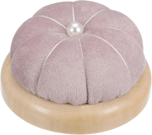 HARFINGTON Wooden Base Pin Cushion Japanese Style Cute Needle Holder Pincushions Round for Sewing Quilting Needlework DIY Crafts, Pink