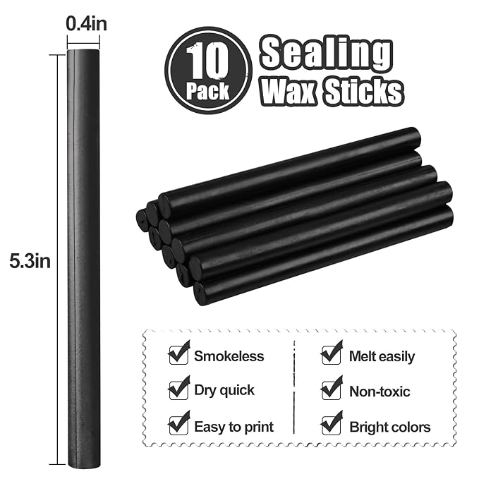 Glue Gun Sealing Wax Sticks for Wax Seal Stamp -Black, Great for Wedding Invitations, Cards Envelopes, Snail Mails, Wine Packages, Christmas Gift Ideas, Pack of 10