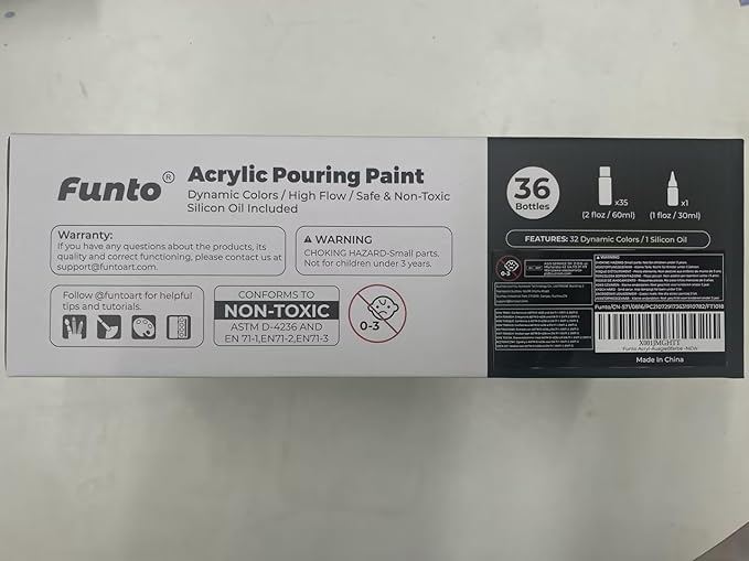 Funto Acrylic Pouring Paint Set, 36 Bottles, with Silicone Oil, High Flow, Pre-Mixed, Art Supplies for Pouring on Canvas, Glass, Wood, Tile, Rocks