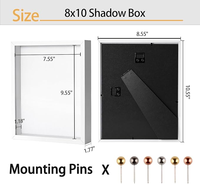 White 8×10 Shadow Box Display Frame, Premium Linen Backboard and Included - Image 3
