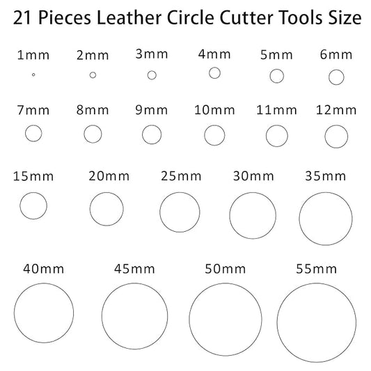 21 Pieces Leather Circle Cutter Tool Set, Hole Punch Tools with 1-12mm 15 20 25 30 35 40 45 50 55mm, High Carbon Steel Round Cutting Dies, Hole Punch Tool Kit for DIY Leather Crafts