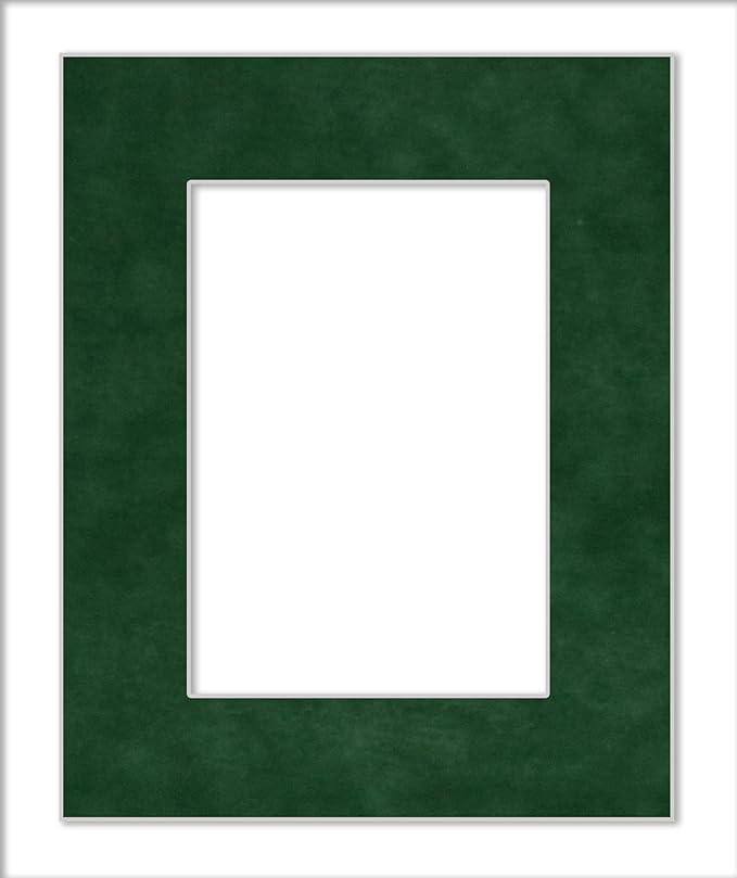 11x14 Mat Bevel Cut for 8.5x11 Photos - Acid Free Green Suede Precut Matboard With Backing Board and Crystal Clear, Self Seal Photo Mat Bag - For Pictures, Photos, Framing - 4-ply Thickness
