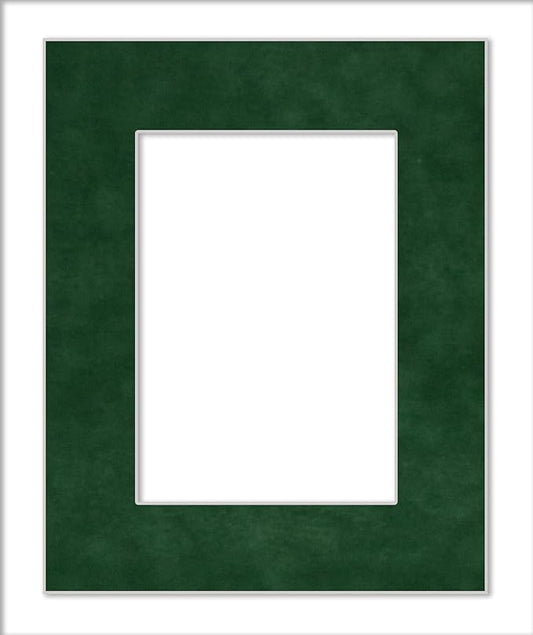 11x14 Mat Bevel Cut for 8.5x11 Photos - Acid Free Green Suede Precut Matboard With Backing Board and Crystal Clear, Self Seal Photo Mat Bag - For Pictures, Photos, Framing - 4-ply Thickness