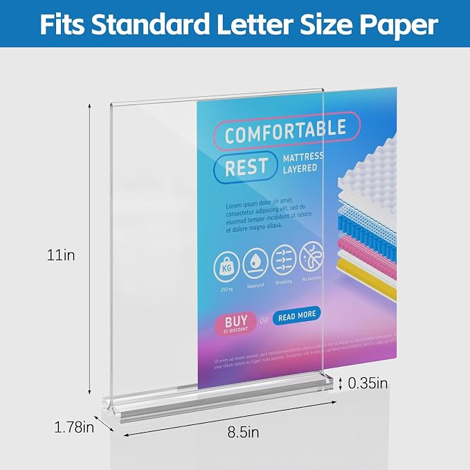 Dynta 8 Pack Acrylic Sign Holder 8.5 x 11, Double Sided Table Sign Holder - Image 2