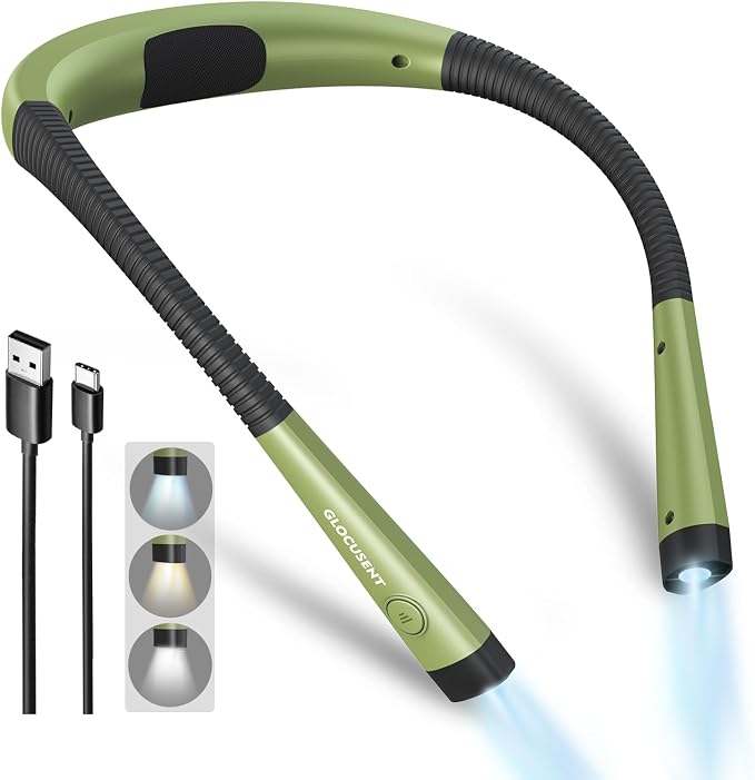 Glocusent Book Light, 3-Color & 6-Brightness Reading Light, Bendable Neck Light by GLOCUSENT