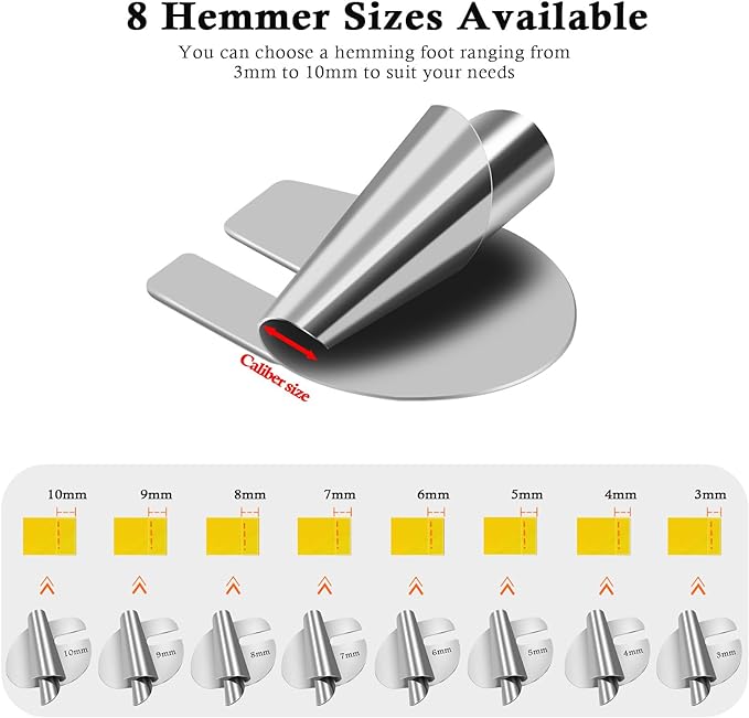 TIGARI Rolled Hem Presser Foot, Sewing Rolled Hemmer Foot, 7/8/9/10mm Size - Image 3