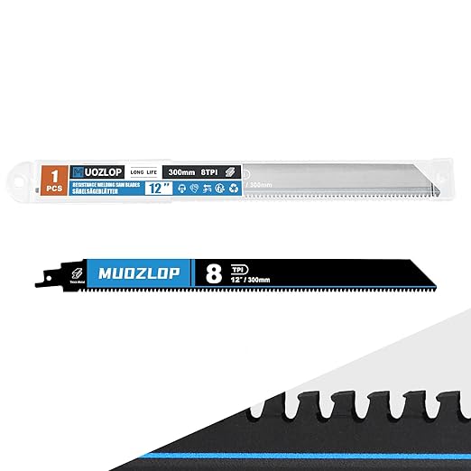 1 Pack 12 inch Reciprocating Saw Blades Set，8 TPI High Carbon Saw Blades for Metal ，Saw Blades with Organizer Case (1, 8T/12inch)