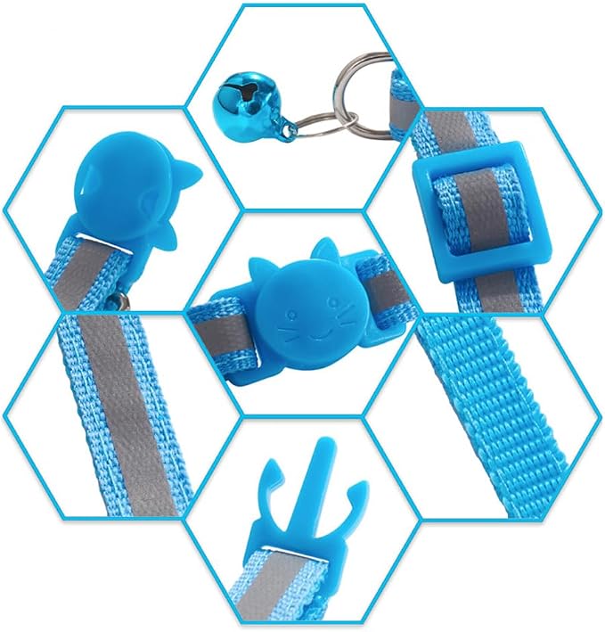 Breakaway Kitten Collar with Bells, Light Blue Break Away Cat Collar with Bells - Image 5