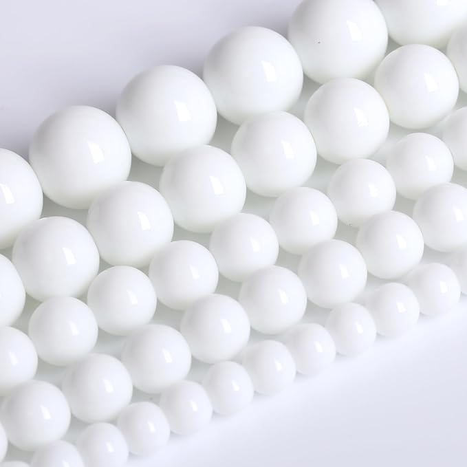 8MM Natural Stone White Porcelain Agate Beads Round Loose Stone Beads for Jewelry and Bracelets Making 90pcs 2 Strands 32"