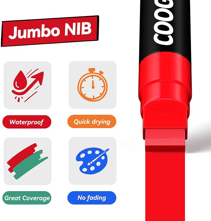 Coogert 12 Pastel Colors Jumbo Poster Markers, 15MM Thick Permanent Acrylic - Image 4