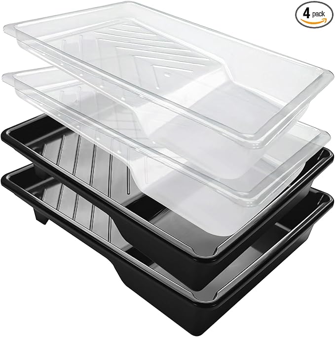 Great Andrew 4 Pack Paint Tray Liners 7 Inch, 2 PC Sturdy Plastic Tray with 2 PCS Disposable Paint Tray Liners, Paint Roller Trays, Paint Pan Liners for DIY Painting Projects, Walls, Furniture