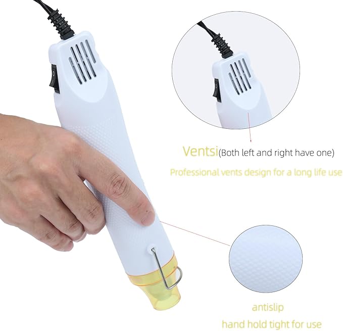 Heat Gun for Crafting, 110V 300W Handed Hot Air Gun, 3.28FT Ultra-Long Cable Portable Heat Gun with Stand and Power Cord for Shrinking Wrapping PVC, DIY Embossing and Drying Paint (White)