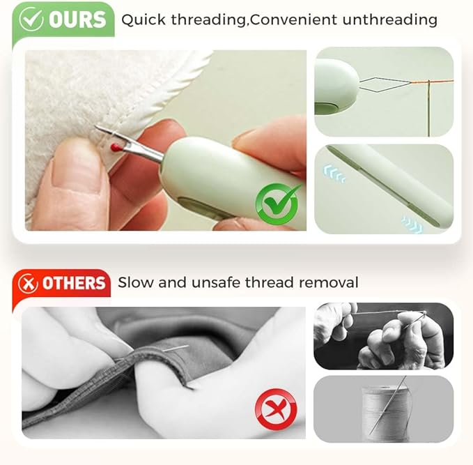 2 in 1 Needle Threader Seam Ripper, Upgraded Sewing Kit Tool for Needle Threading and Seam Removal, Quilting Stitching Supplies for Elderly and Sewing Enthusiasts (White)