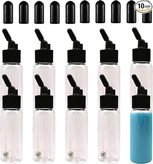 10 Pack 30ML Airbrush Plastic Bottles Jars with caps for Dual- Action Siphon Suction Feed Airbrush